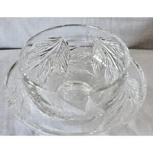 Tiffany & Company Botanical Leaf Cut Crystal Bowl & UnderPlate Signed Emil Brost